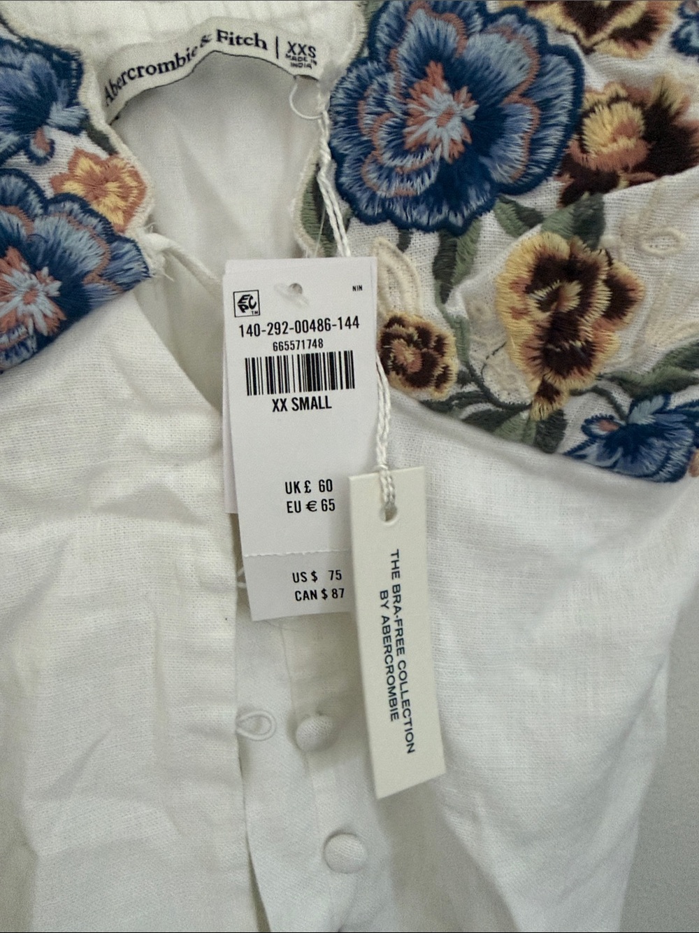 Abercrombie & Fitch White Cami with Blue and Brown Floral Embroidery - Picture 4 of 5